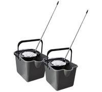 Pluto Packaging 2 X 12L Metallic Cotton Mop & Bucket Sets With Pouring Lip For Cleaning Floors & Tiled Surfaces