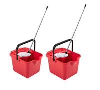 Pluto Packaging 2 X 12L Red Cotton Mop & Bucket Sets With Pouring Lip For Cleaning Floors & Tiled Surfaces