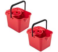 Pluto Packaging 2 X 12L Red Plastic Mop Buckets For Cleaning Hard Floors With Lip For Easy Pouring