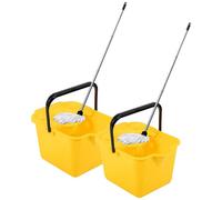 Pluto Packaging 2 X 12L Yellow Cotton Mop & Bucket Sets With Pouring Lip For Cleaning Floors & Tiled Surfaces