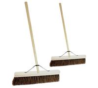 Pluto Packaging 2 X 18" Bassine Hard Bristle Sweeping Brooms With Handle Perfect For The Garden Yard Or Garage