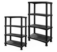 Pluto Packaging 2 X 4 Tier Black Plastic Sturdy Durable Utility Shelving Units For Garages, Warehouse & Home Use
