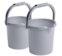 Pluto Packaging 2 X 5 Litre Grey Graduated Capacity Marked Strong Plastic Buckets With Handle & Spout