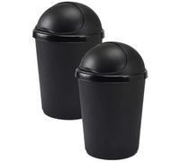Pluto Packaging 2 X 50L Home Kitchen Indoor Black Bullet Bins With Roll Open Lids For General Waste