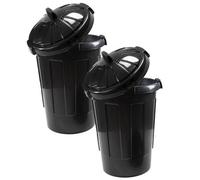 Pluto Packaging 2 X 80 Litre Extra Large Black Kitchen Dustbins Ideal For Home & Garden Storage Complete With Lids