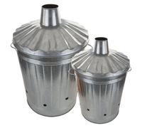 Pluto Packaging 2 X 90L Heavy Duty Xl Fire Burning Galvanized Metal Bins With Special Lids & Handles