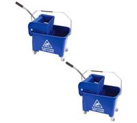 Pluto Packaging 2 X Blue 20L Strong Durable Floor Cleaning Commercial Kentucky Dual-Buckets & Wringer System With Wheels & Handle