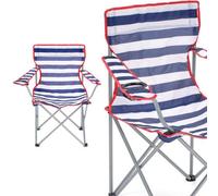 Pluto Packaging 2 X Red & Blue Lightweight Folding Striped Outdoor Garden Chairs With Cup Holder & Arm Rest