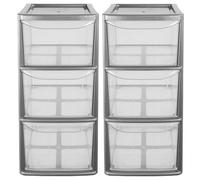 Pluto Packaging 2 X Silver Frame Modular Multipurpose Home Office Plastic 3 Drawer Storage Units