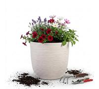 Pluto Packaging 2 X Xl Stone Effect Amalfi Round Flower Planters For Indoor & Outdoor Garden Plants