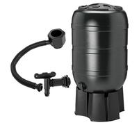 Pluto Packaging 210L Large Black Water Butt For Outdoor Gardens Complete With Stand, Filer, Tap & Lockable Lid