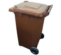 Pluto Packaging 240L Brown Large Outdoor Garden Waste Recycling Wheelie Bin With Rubber Wheels Handle & Lid
