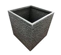 Pluto Packaging 38cm Square Grey Brick Slate Effect Plastic Flower Outdoor Garden Planter (1 Square Planter)