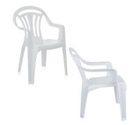Pluto Packaging 8 X White Stackable Low Back Outdoor Space Saving Garden Plastic Patio Chairs