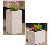 Pluto Packaging Amalfi Tall & Square Multipurpose Home Garden Patio Stone Effect Flower Planters (1, Amalfi Square (30cm))