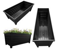 Pluto Packaging Black 4 Large Grosvenor Trough Planter For Home, Office, Gardens, Greenhouses & Patios