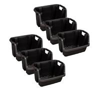 Pluto Packaging Black Heavy Duty Strong Plastic Pack Of 6 Open Fronted Warehouse Order Picking Storage Stacking Crates