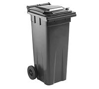 Pluto Packaging Commercial Industrial 140L Indoor Outdoor Waste Disposal Wheelie Bin With Strong Rubber Wheels & Lid