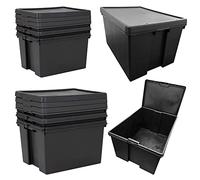 Pluto Packaging Extra Large Stackable & Nestable Super Strong Black Storage Boxes With Lids Impact Resistant Plastic Home Office Reinforced Containers (24 Litre, 1 Container + Lid)