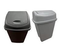 Pluto Packaging Home Kitchen Office Plastic Black Or Silver Bin Rubbish Waste Trash Bin With Swing Lid (Silver - 2 x 50 Litre)