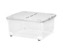 Pluto Packaging Home Office Storing Organising Stackable Wheeled Plastic Storage Boxes With Folding Split Lids (45 Litre, 1 Container With Lid)