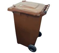 Pluto Packaging Large 240L Brown Garden Waste Outdoor Wheelie Bin With Rubber Wheels Handle & Lid
