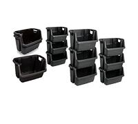 Pluto Packaging Large Heavy Duty Stackable Open Fronted Baskets Recycling Industrial Home Garage Stacking Crates (Set Of 6)