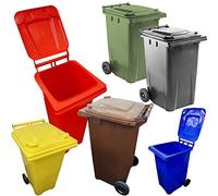 Pluto Packaging Large Outdoor 240L Garden Waste Recycling Wheelie Bin With Rubber Wheels Handle & Lid (Blue)