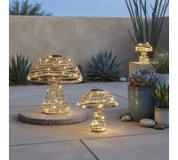 Pluto Packaging Large Solar Mushroom Ornament Garden Light Brown Rattan-Style Design