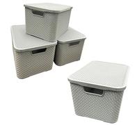 Pluto Packaging Light Grey Home Kitchen Laundry Bathroom Rattan Effect Storage Baskets With Lids (8)