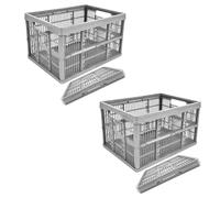 Pluto Packaging Pack Of 2 Flat Folding Grey 32 Litre Plastic Space Saving Multi Use Folding Crates