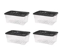 Pluto Packaging Pack Of 4 Multi Purpose 42 Litre Clear Storage Containers With Lids For Home Office & Schools With Black Lids