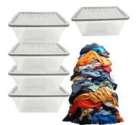 Pluto Packaging Pack Of 5 Deep 62L Clear Plastic Home Office Practical Storage Boxes With Silver Lids