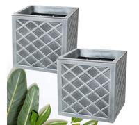 Pluto Packaging Pewter Grey Small Square Lazio Effect 32cm Garden Flower Planter Great For Gardens & Patios (1)