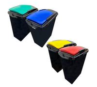 Pluto Packaging Set Of 4 (Blue, Green, Red & Yellow) Large Black Base 40L Utility Recycling Interlocking Waste Bins