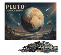 Pluto Vintage Space Poster Adult Wooden Jigsaw Puzzle | Jigsaw Puzzle - visual matching for a more organised build during indoor leisure.