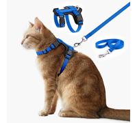 Plutus Pet Adjustable Cat Harness and Lead Set, Quick Release, Escape Proof Nylon Vest with Leather Trim for Kitten, Small Medium Large Cats, Royal Blue