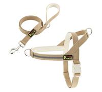 Plutus Pet Cotton Dog Harness and Lead Set, Reflective and Soft Padded, Quick Fit Vest Harness, for Small, Medium and Large Dogs, Beige, XS