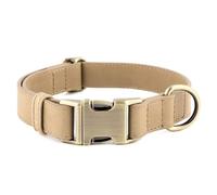 Plutus Pet Genuine Leather Dog Collar - Adjustable Pet Collar with Quick Release Metal Buckle, Soft Real Leather for Small Medium Large Dogs, Heavy Duty & Skin-Friendly (Beige, S)