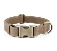 Plutus Pet Genuine Leather Dog Collar - Adjustable Pet Collar with Quick Release Metal Buckle, Soft Real Leather for Small Medium Large Dogs, Heavy Duty & Skin-Friendly (Ash Brown, S)