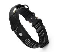 Plutus Pet Tactical Dog Collar with Pocket for AirTag, Black, M | Reflective, Soft padded, Nylon material, Metal buckle, with Leather-wrapped handle, Adjustable, for Medium Large Dogs