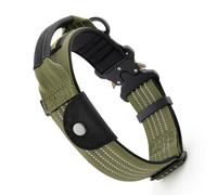 Plutus Pet Tactical Dog Collar with Pocket for AirTag, Ranger Green, S | Reflective, Soft padded, Nylon material, Metal buckle, with Leather-wrapped handle, Adjustable, for Medium Large Dogs