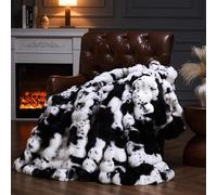 PLUUSHUU Faux Fur Throw Blanket for Couch, Fluffy Fuzzy Plush Bubble Blanket, Soft Warm Cozy Shaggy Rabbit Blanket, Luxury Decorative Gifts for Sofa Bedroom Living Room, 90x90inch (Cow Print-Black)
