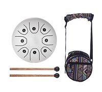 Pluuttiem 5.5 Inch Mini 8-Tone Steel Tongue Drum C Key Percussion Instrument Hand Pan Drum with Drum Mallets Carry Bag,White