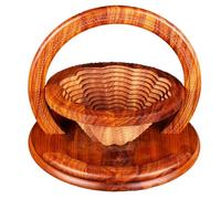 Pluuttiem Handmade Wood Carving Fruit Plate Wooden Fruit Basket Foldable Dried Fruit Basket Bread Nuts Baskets, Easy to Use 1 Grids