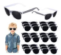 PLUVAVA Pack of 20 Racing Car Sunglasses Plastic Checked Sunglasses Black White Checked Sunglasses for Racing Theme Checked Party Favors Summer Pool Beach (Pack of 20)