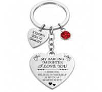 Pluvikon Daughter Gifts Keyring, Stainless Steel Heart Keychain with Engraved Inspirational Message and Red Charm, Birthday Gift for Daughter from Mum Dad