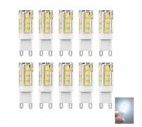Pluvikon G9 LED Bulbs, 5W, 360° Beam, Non-dimmable, no Flicker. Ceramic Body. High Brightness, Long lifespan - for Chandelier, Kitchen, Bathroom, wall Light (10, 6000K)