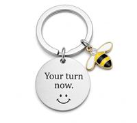 Pluvikon Retirement Gift Keyring, Your Turn Now Stainless Steel Keychain with Bee Charm, Funny Leaving Gift for Colleague Coworker Friend Teacher Nurse Boss Retirement Keepsake