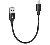 pluX USB A to USB C Cable 0.25m - Short 3A Fast Charging Lead with 480Mbps Data Sync, Portable Power Bank Cable for Samsung Galaxy S21 S20, Z Flip, Pixel, iPad Mini, Android Auto, Black (25cm)